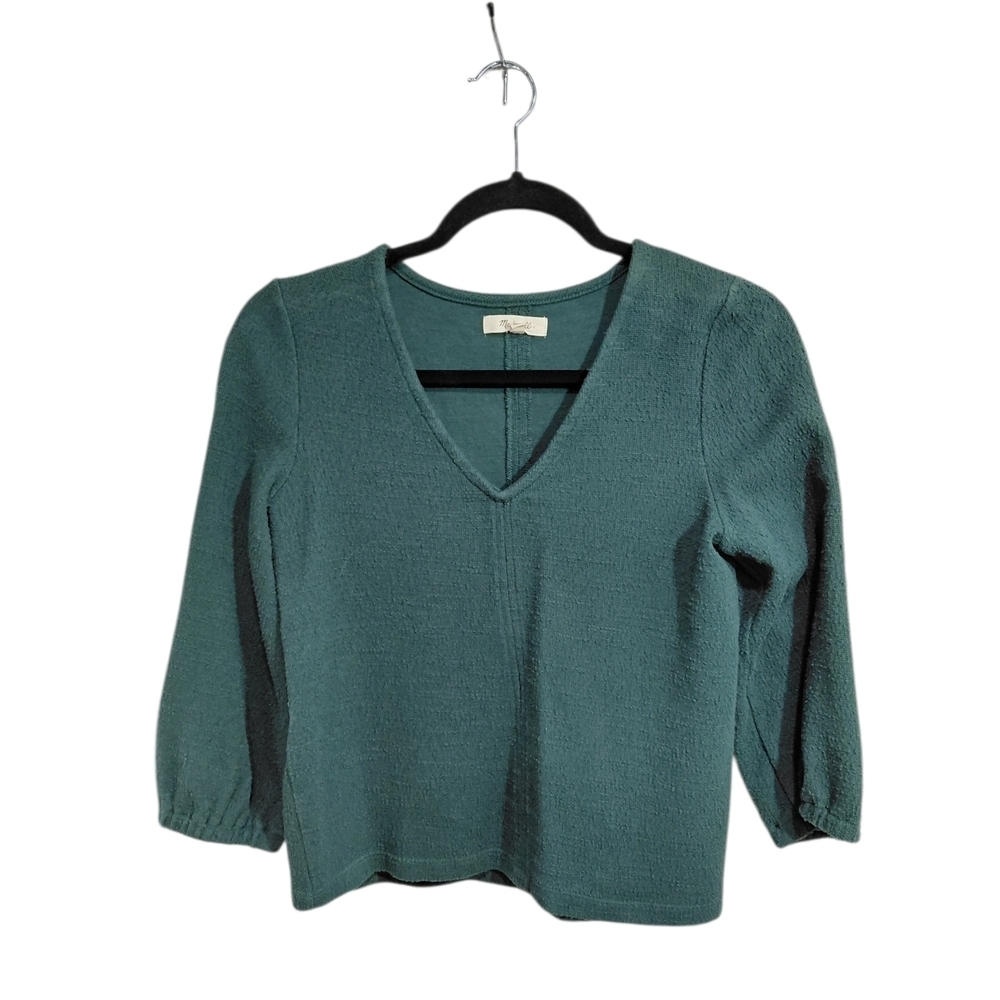 Madewell Teal V-Neck Textured Knit Top